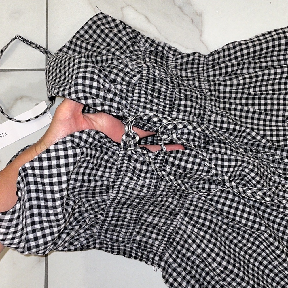 Nwt Checked Ruched Romper Size S - image 3